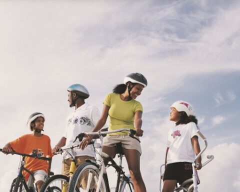 family on bikes
