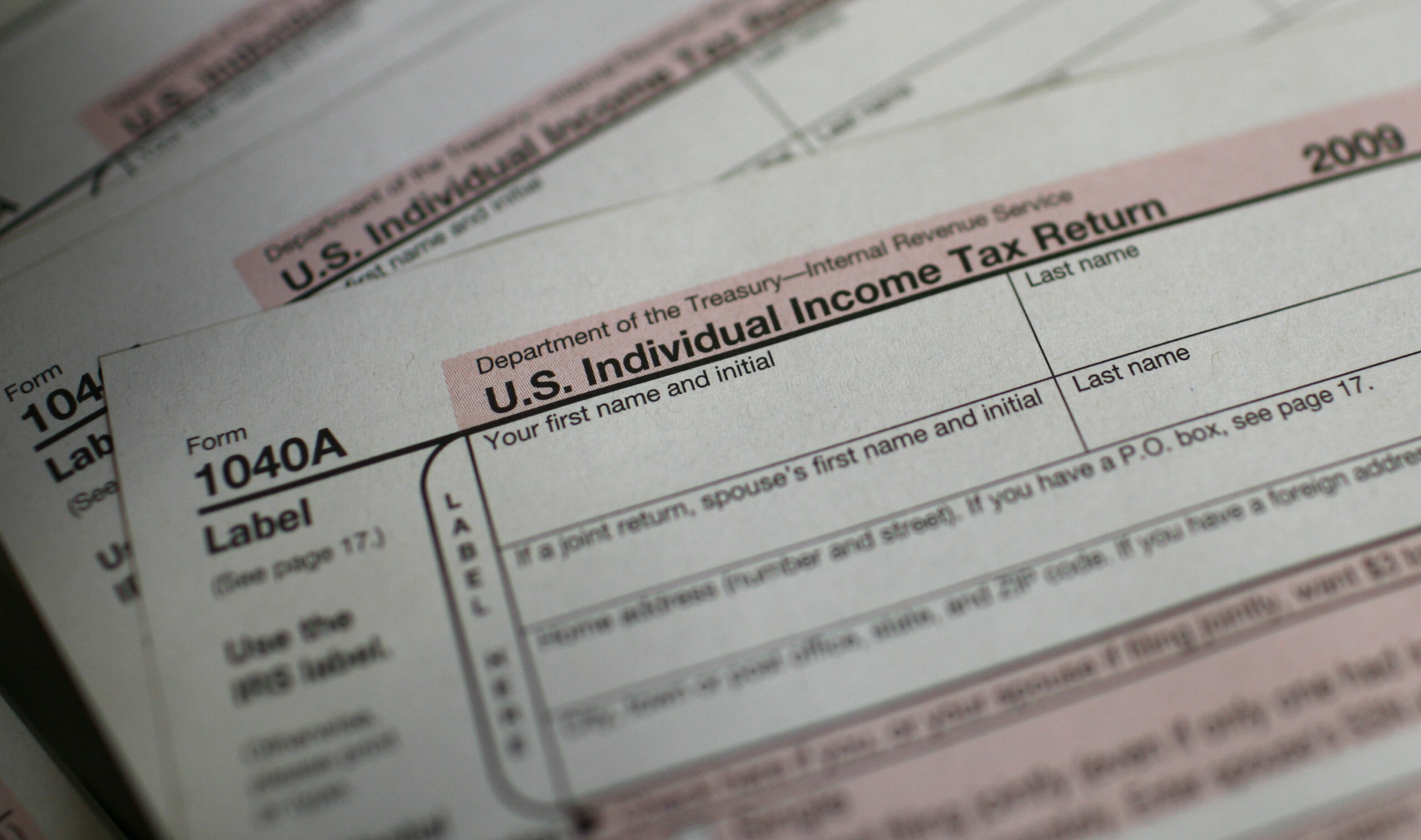 U.S. 1040A Individual Income Tax forms are seen at a U.S. Post office in New York