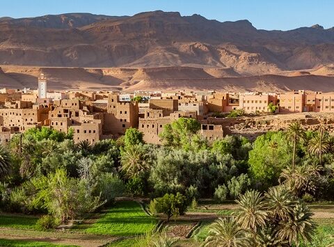 Kasbah of Tinerhir and Atlas Mountains in Morocco, North Africa