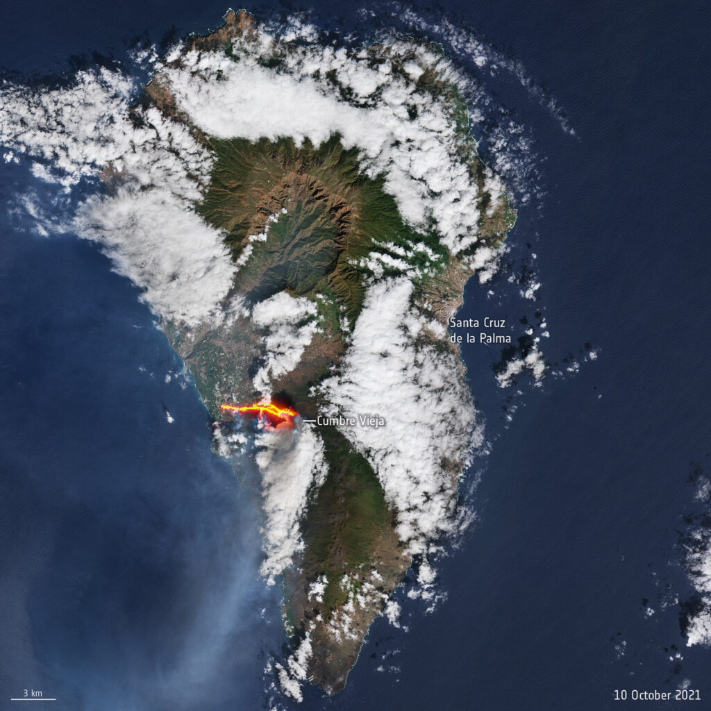 La Palma as captured by Copernicus Sentinel 2 pillars