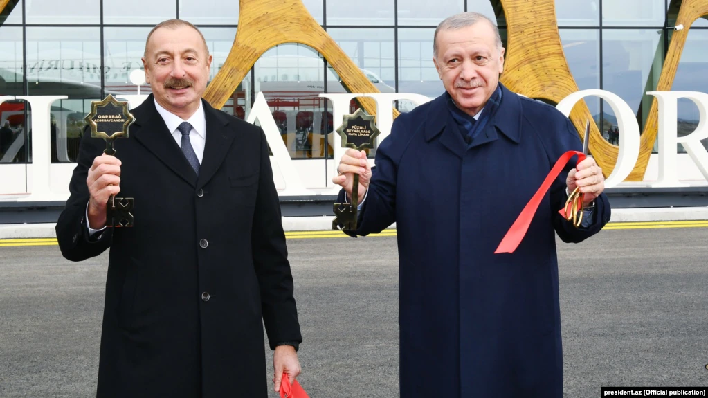 Azerbaijani President Ilham Aliyev and his Turkish counterpart, Recep Tayyip Erdogan
