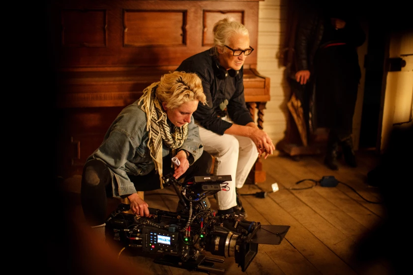 Ari Wegner, left, and director-writer-producer Jane Campion on the set of “The Power of the Dog.”