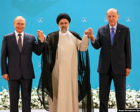 Russian President Vladimir Putin, Iranian President Ebrahim Raisi, and Turkish President Recep Tayyip Erdogan
