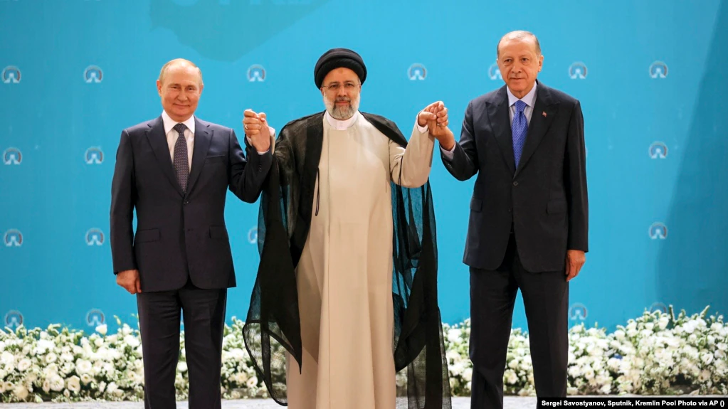 Russian President Vladimir Putin, Iranian President Ebrahim Raisi, and Turkish President Recep Tayyip Erdogan