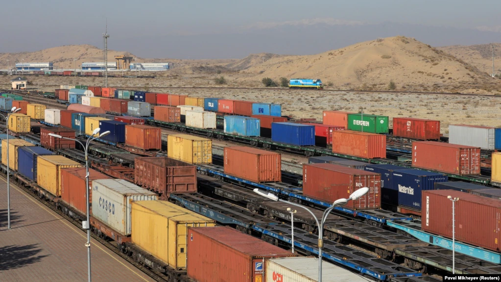 Trains loaded with containers