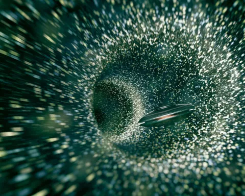 spaceship diving into a wormhole